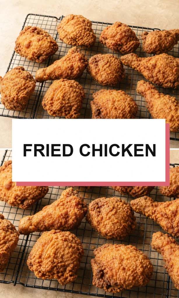 Pinterest-style fried chicken recipe graphic with short title