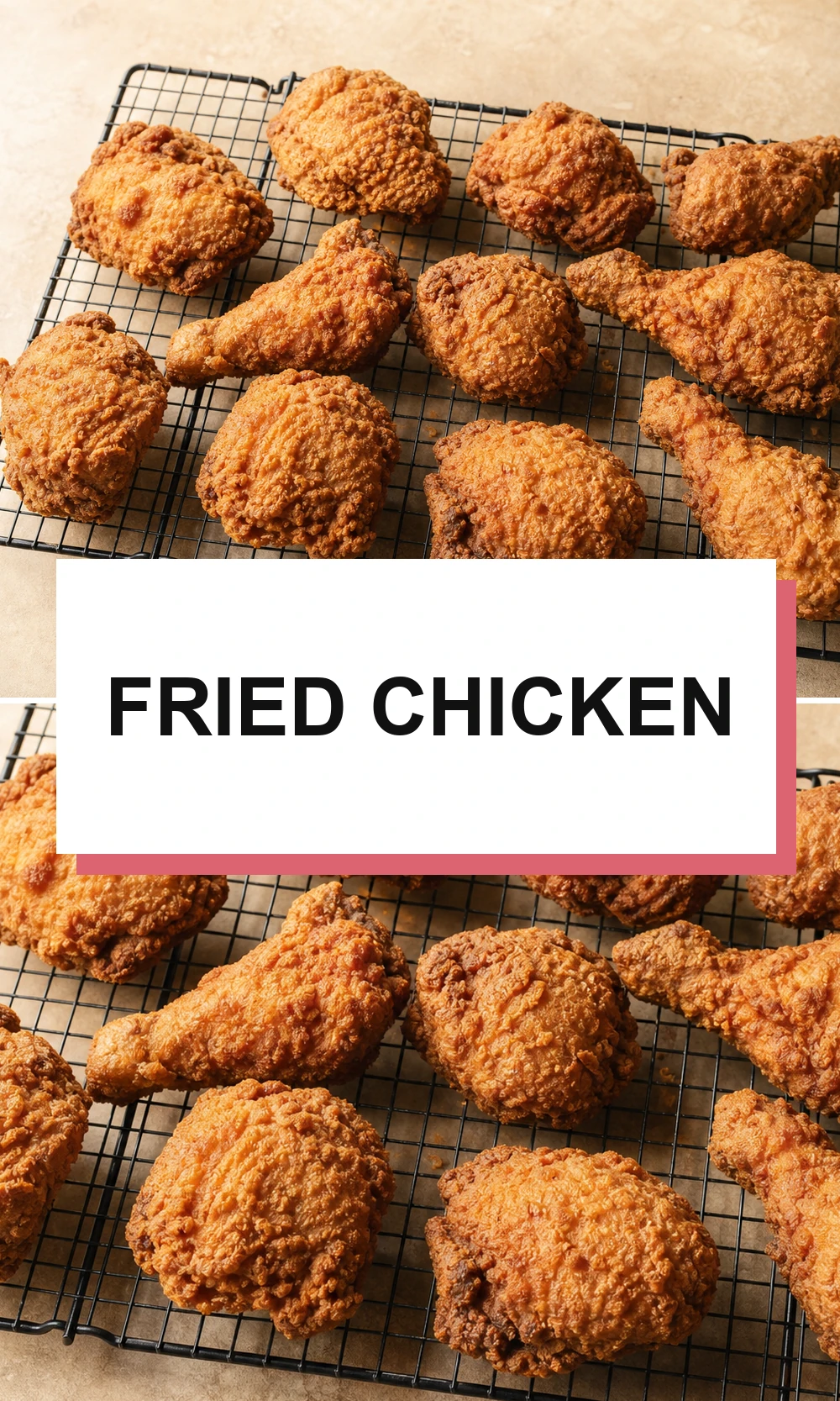 Pinterest-style fried chicken recipe graphic with short title