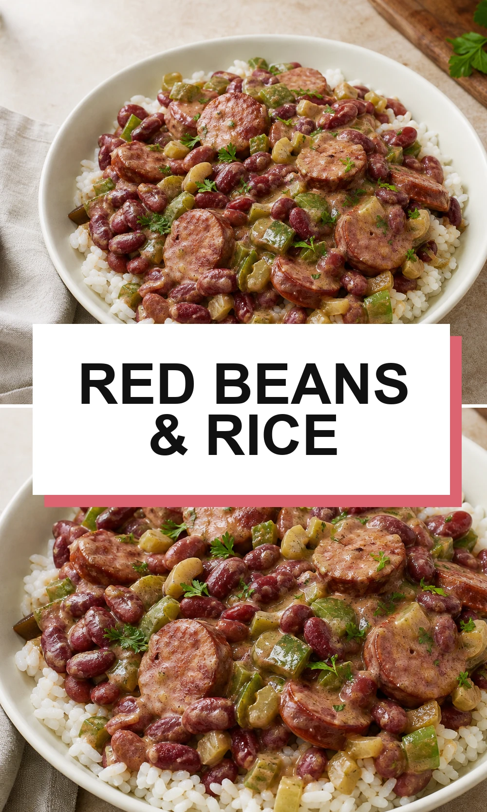 Red beans and rice recipe graphic