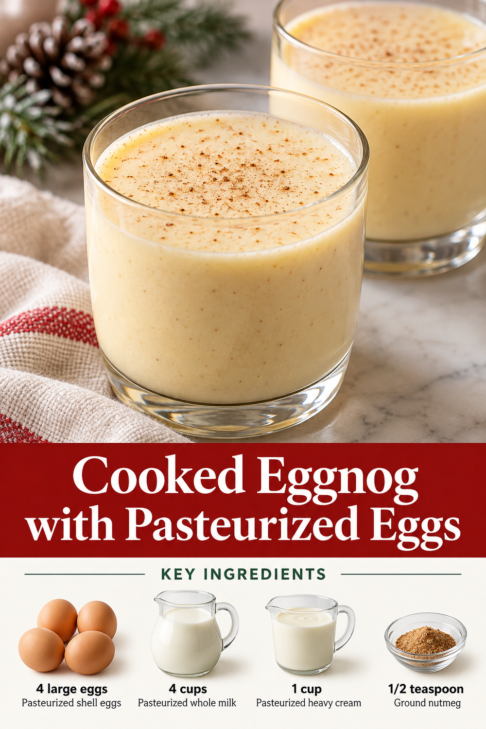 Portrait cooked eggnog with pasteurized eggs graphic