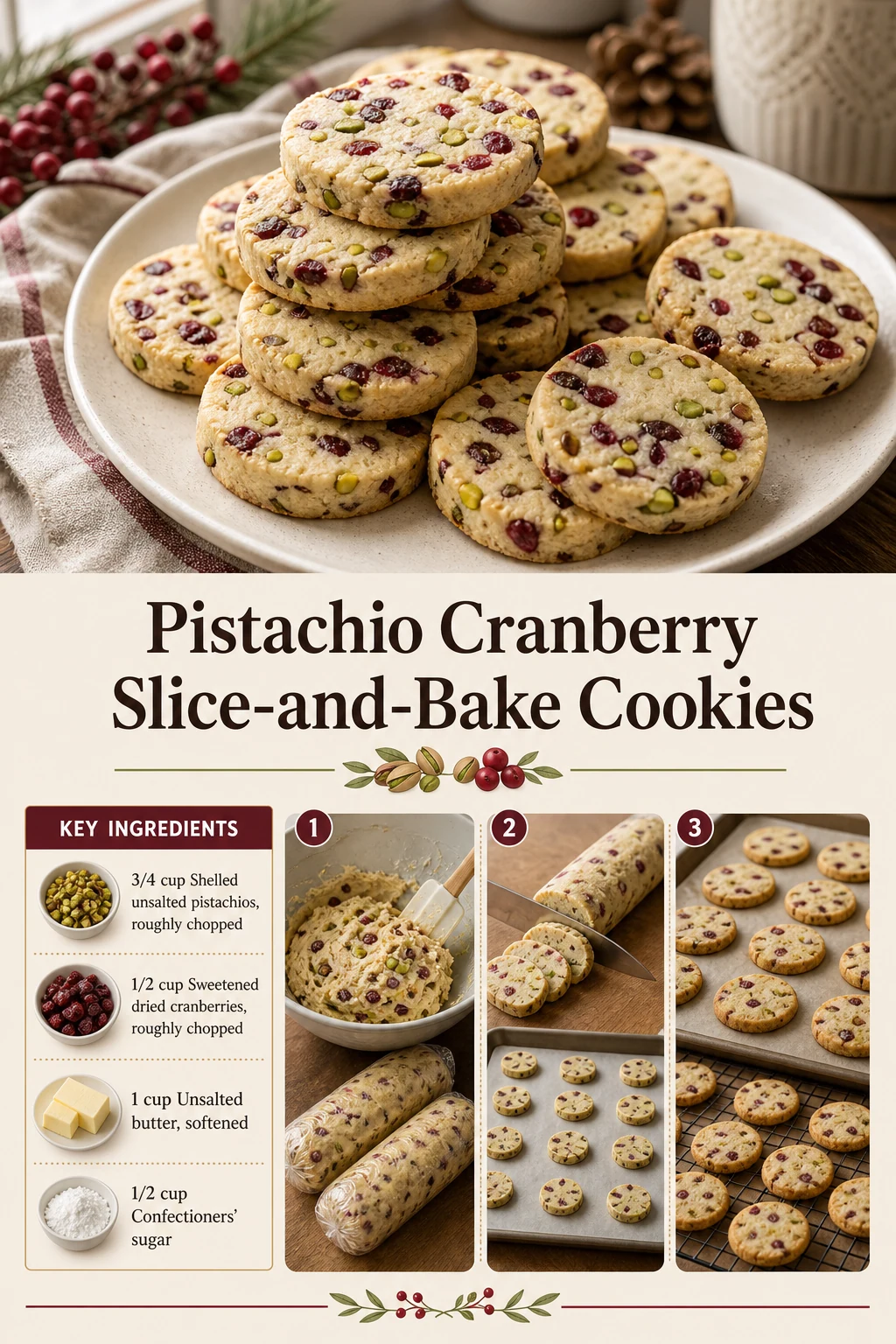 Portrait pistachio and cranberry icebox-cookie graphic