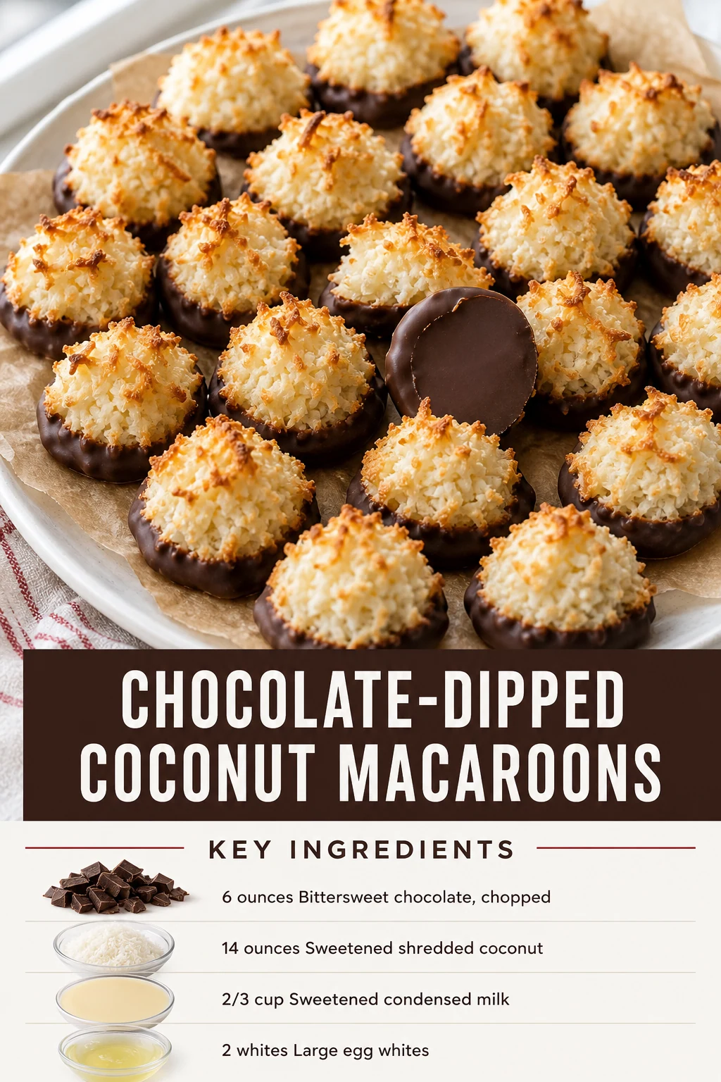 Portrait chocolate-dipped coconut macaroon cookie graphic