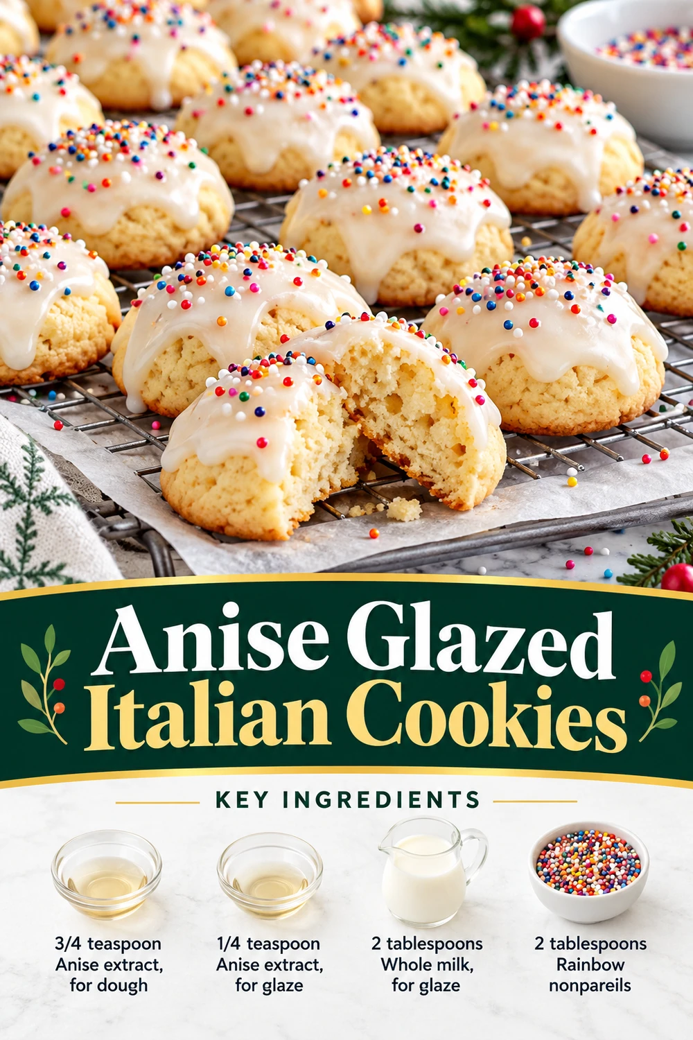 Portrait graphic of glazed Italian anise cookies