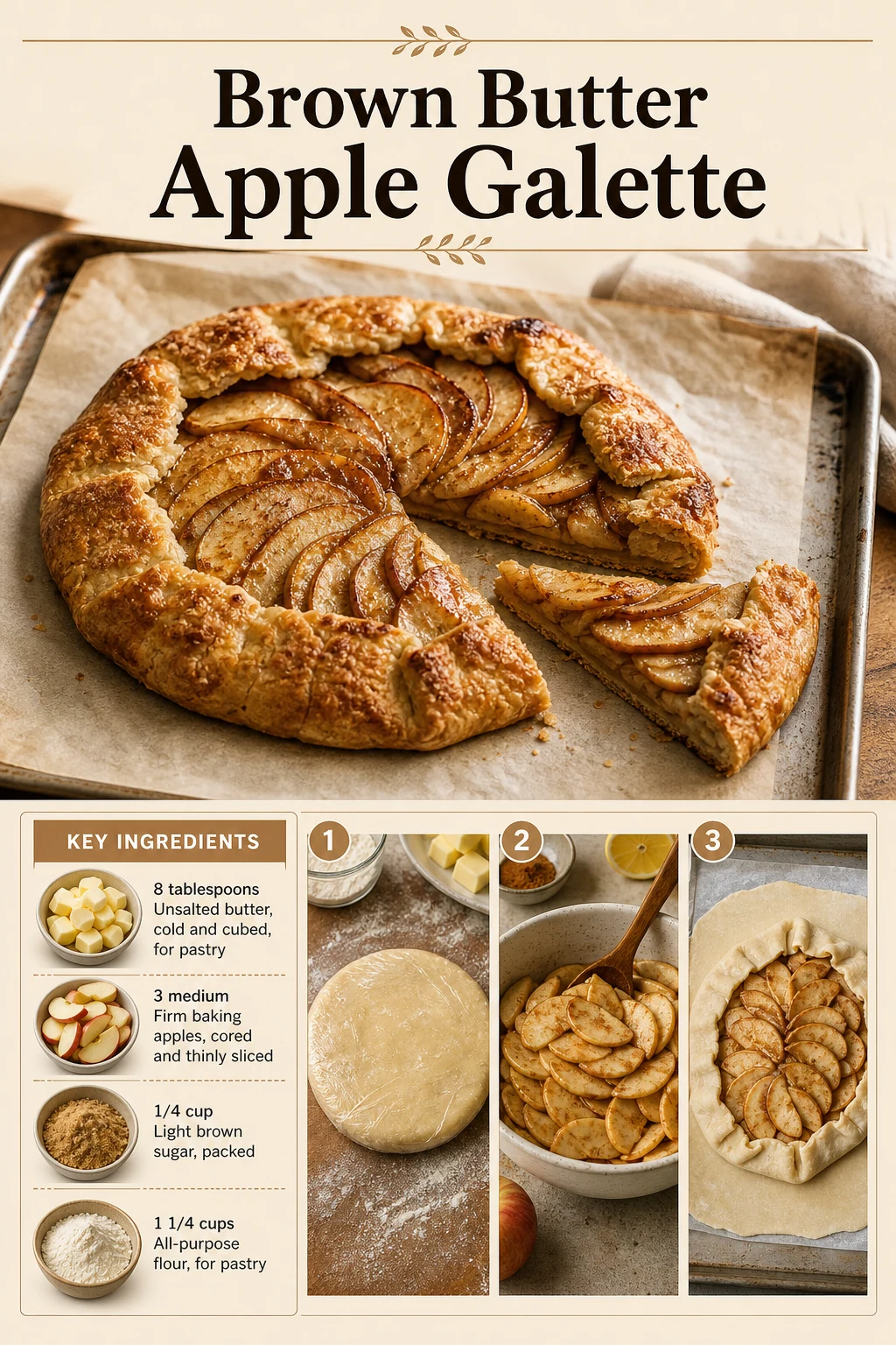 Portrait browned-butter apple galette graphic