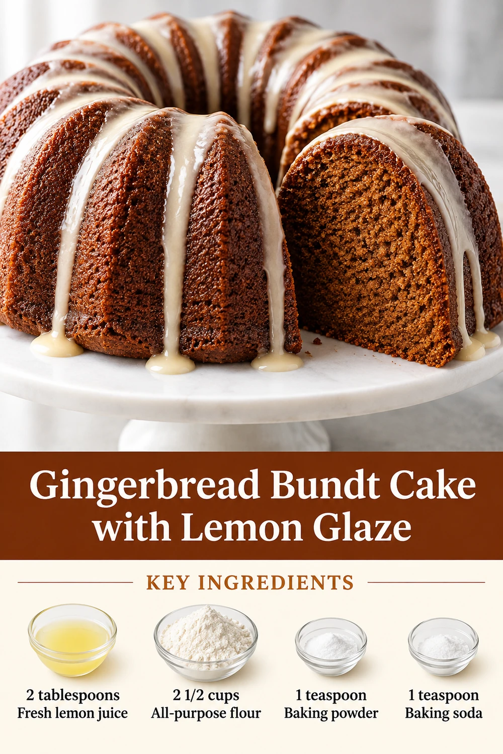 Portrait gingerbread Bundt cake with lemon glaze graphic
