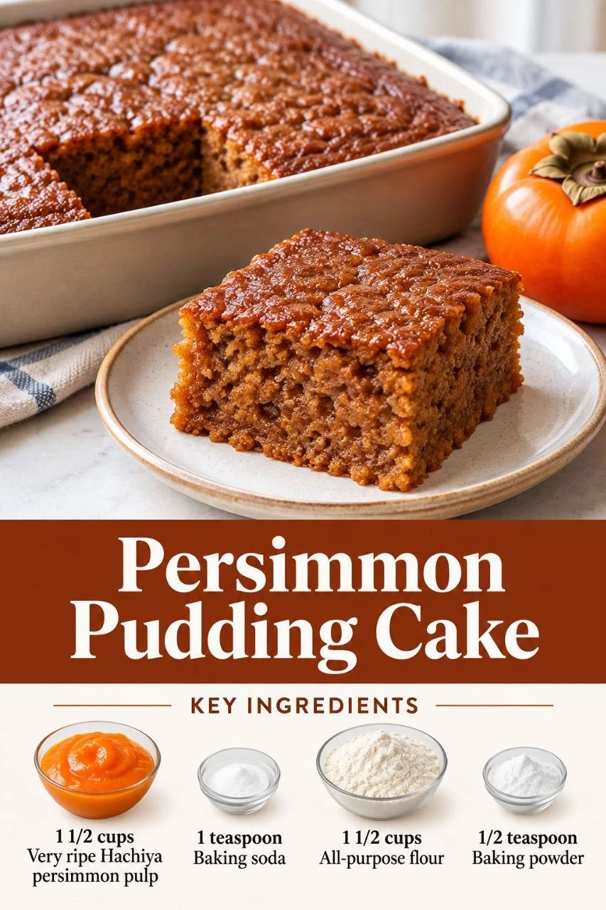 Portrait persimmon pudding cake graphic