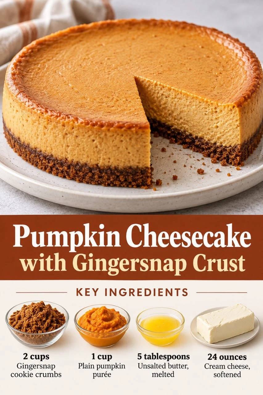 Portrait pumpkin cheesecake and gingersnap crust graphic