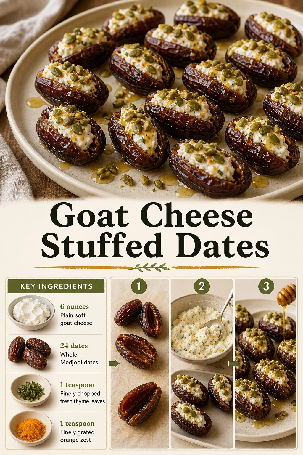 Portrait no-cook stuffed-date platter and close-up with exact recipe title