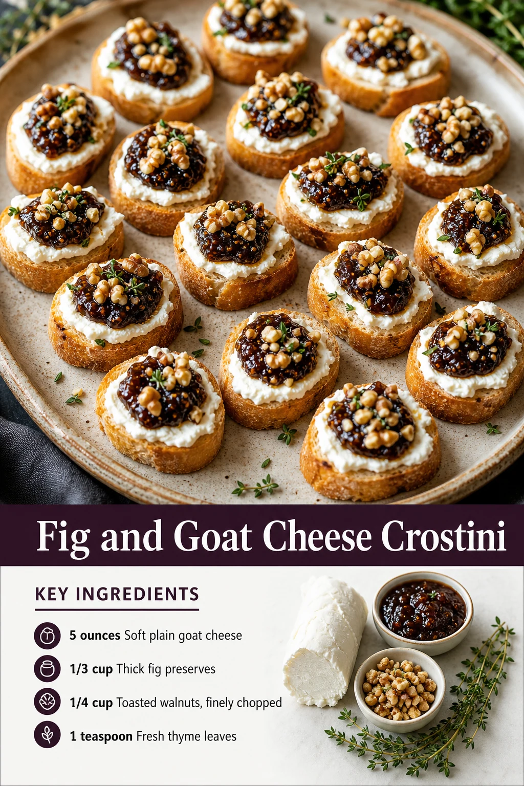 Portrait fig and goat cheese crostini appetizer graphic