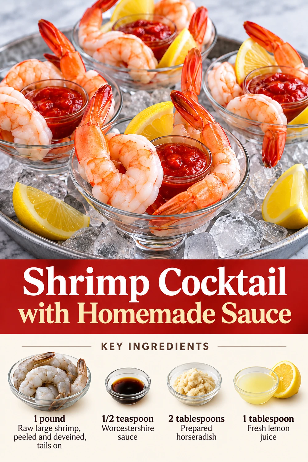 Portrait shrimp cocktail and homemade sauce graphic