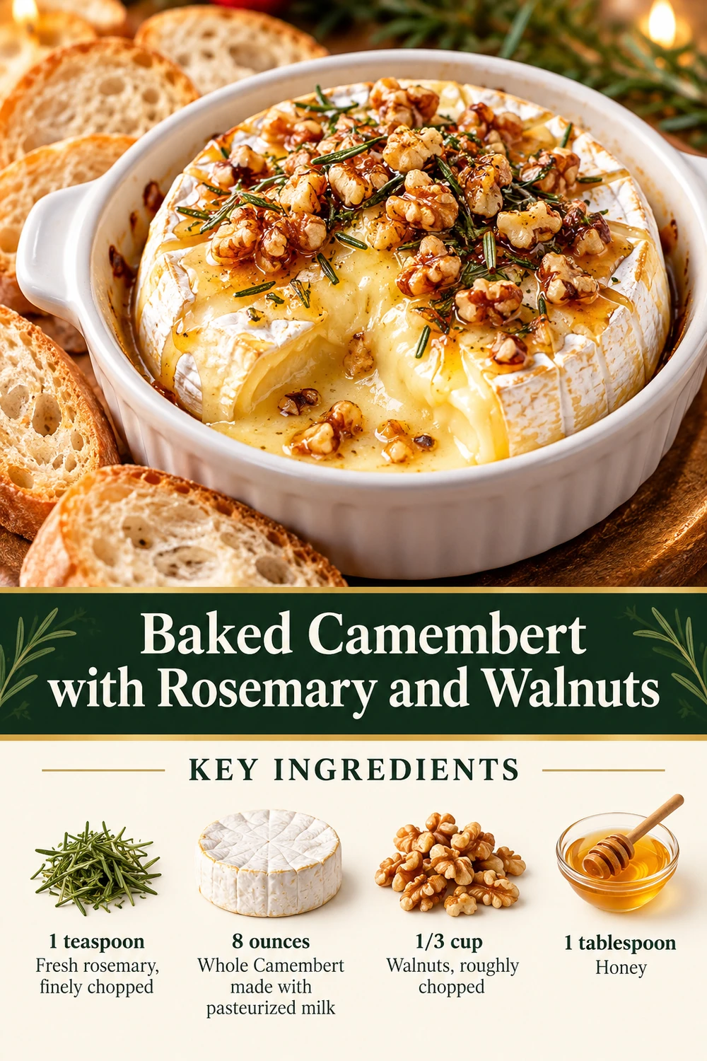 Portrait baked Camembert with rosemary and walnuts graphic