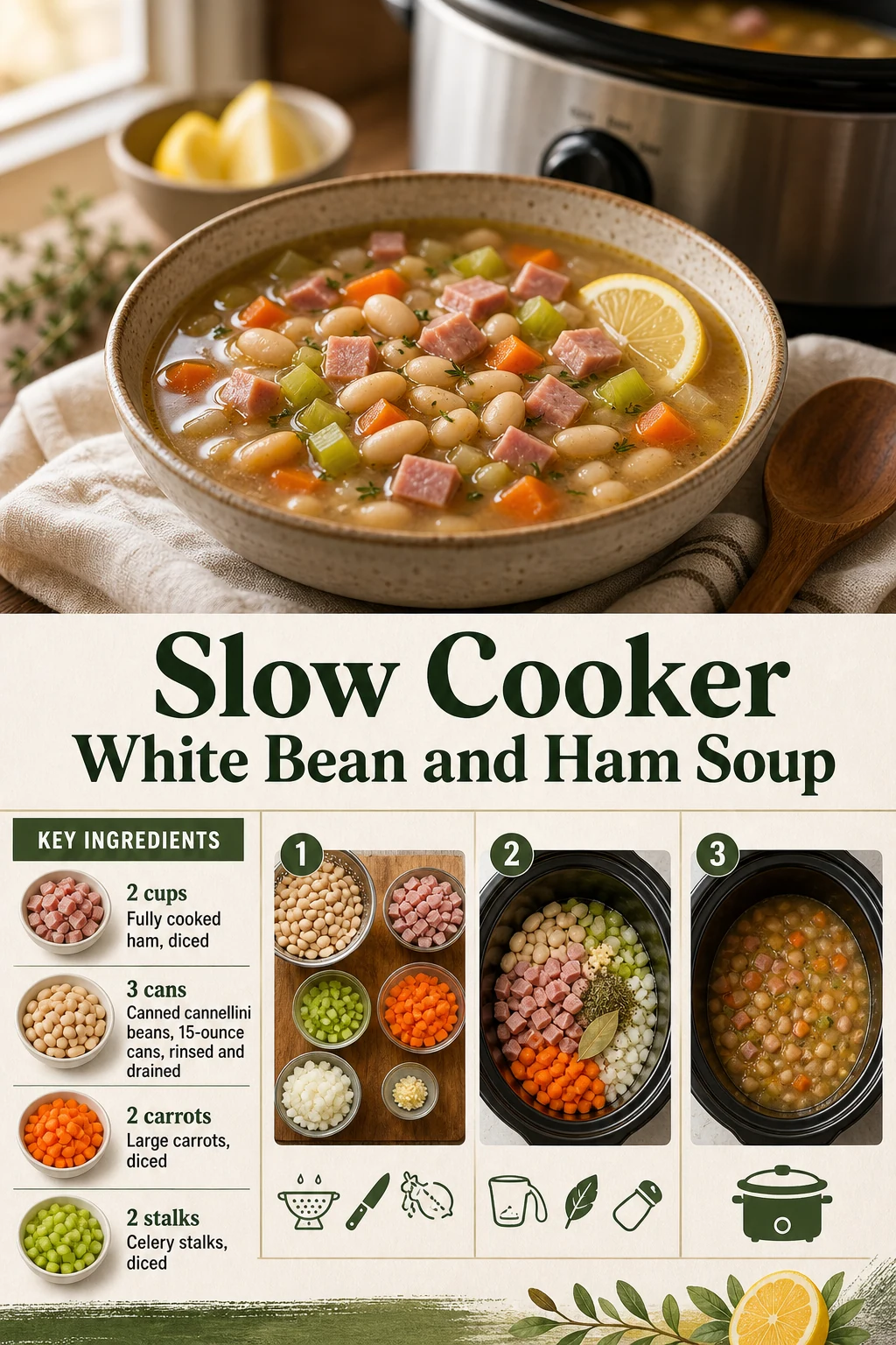 Portrait white bean and ham soup with exact title