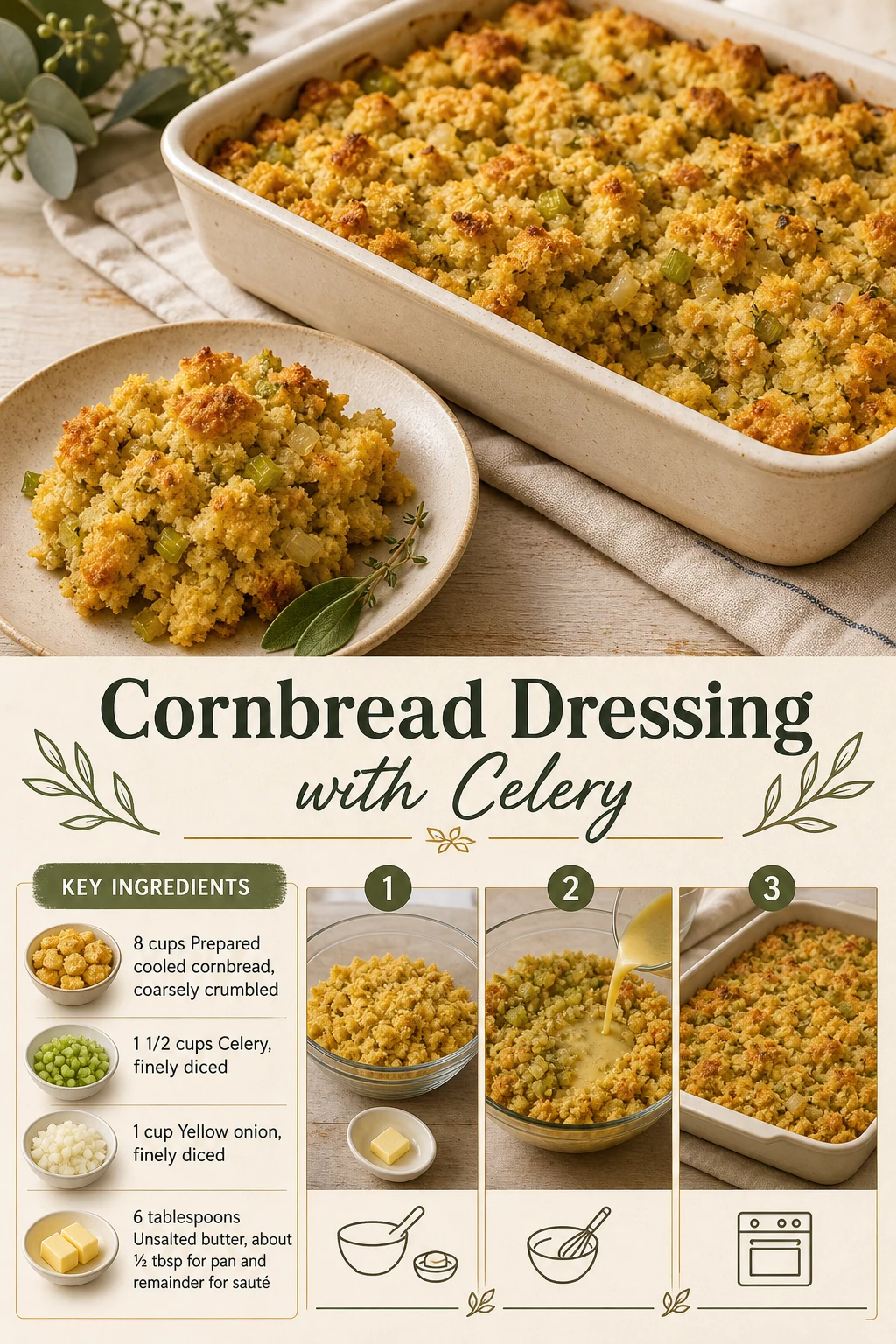 Portrait cornbread dressing holiday-side graphic with exact dish title