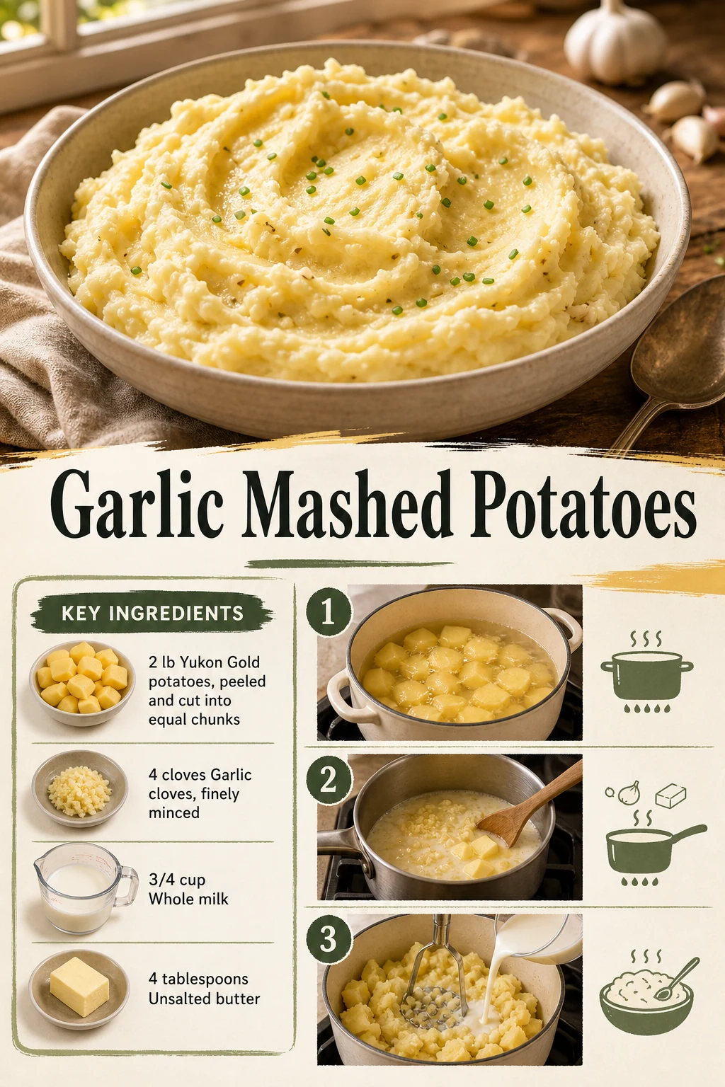Portrait garlic mashed potato bowl with exact title