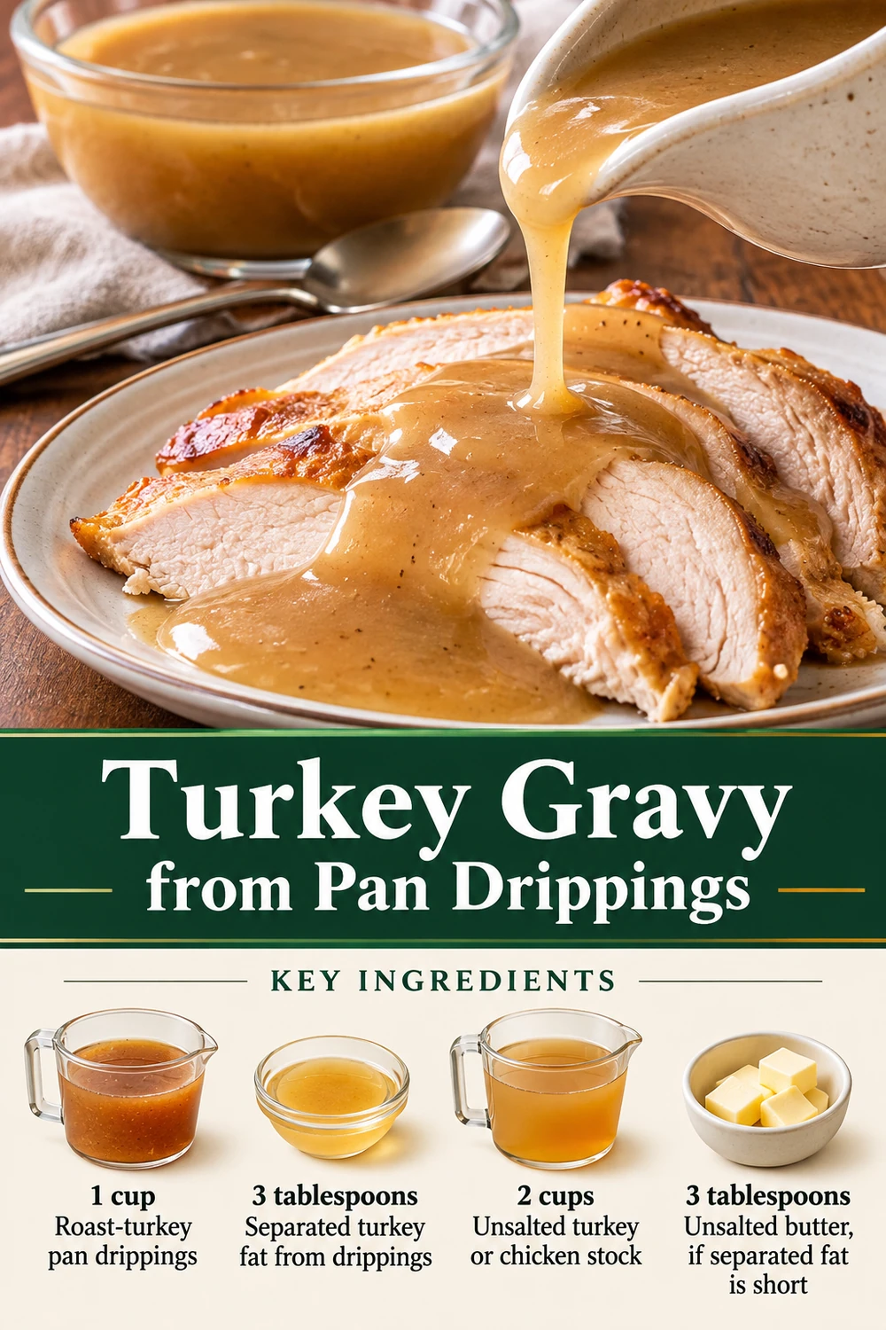 Portrait turkey gravy from pan drippings graphic