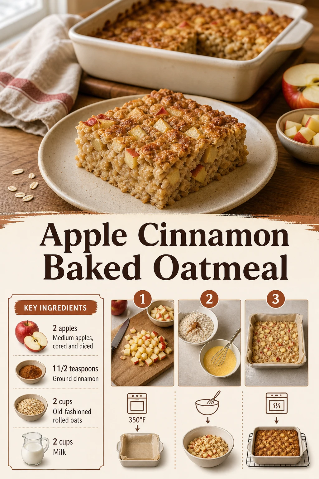 Portrait apple cinnamon oatmeal bake with exact title