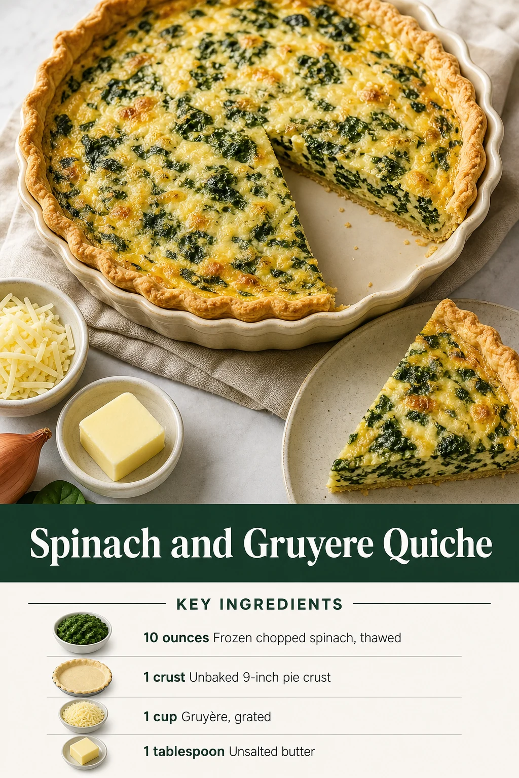 Portrait spinach and Gruyère quiche brunch graphic
