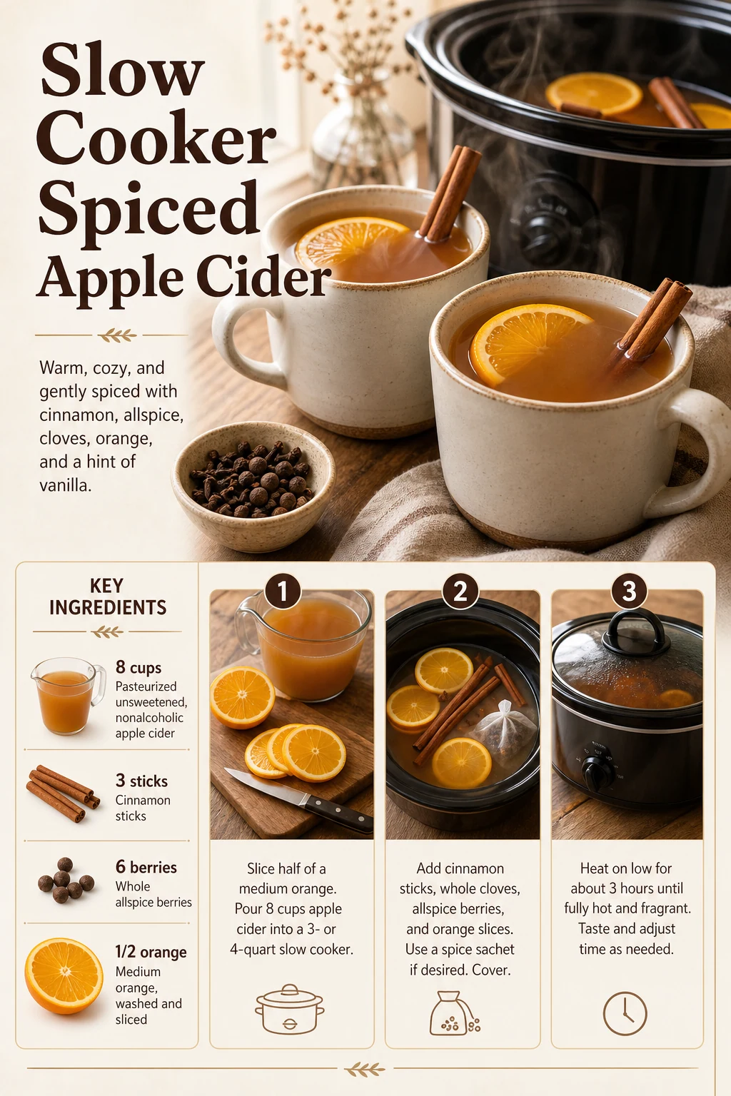 Portrait nonalcoholic spiced apple cider with exact title