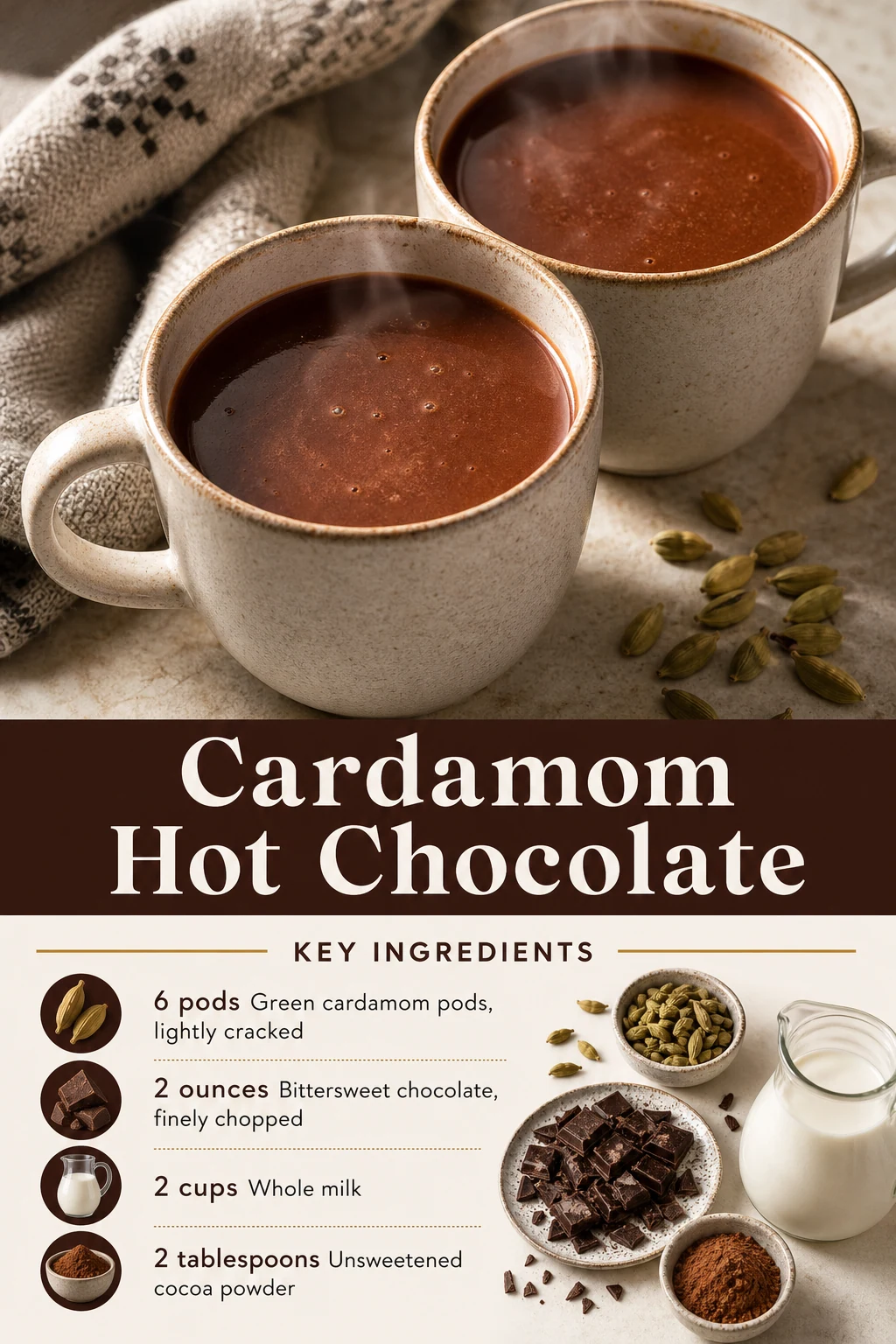 Portrait cardamom hot chocolate drink graphic