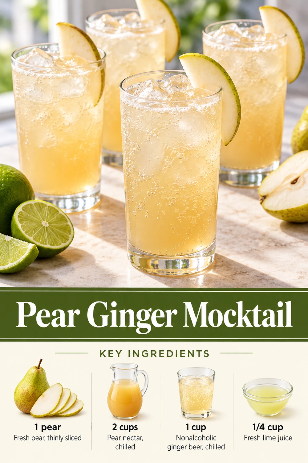 Portrait pear ginger mocktail graphic